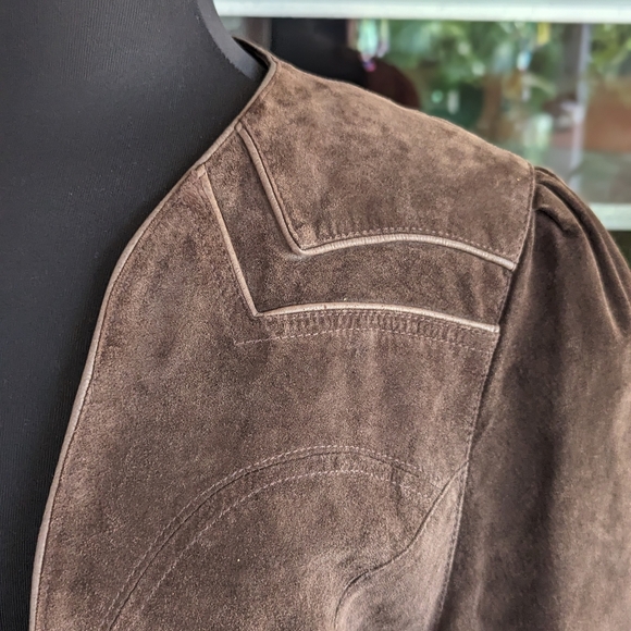 Authentic Vintage Landhaus Suede Leather Blazer Dirndl Tirolean Folklore Lg - Picture 5 of 16
